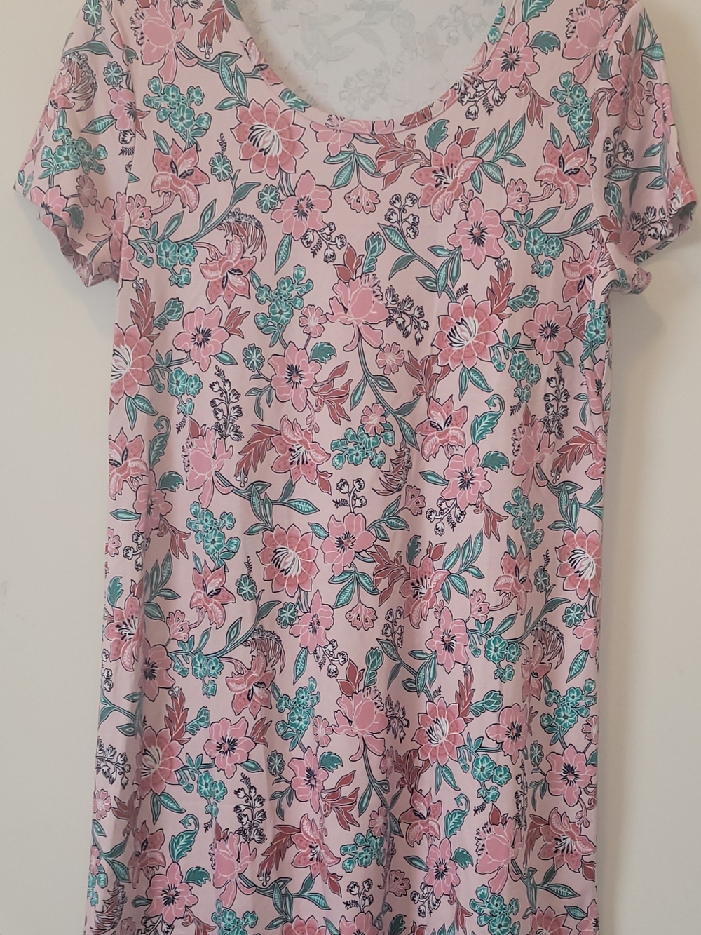 Lands' End Pink Floral Scoop-Neck Tunic with Teal Accents - Picture 4 of 6